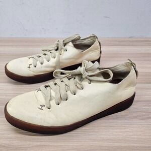 FEIT Shoes Womens 38 7 Cream Brown Low Top Sneakers Goodyear Leather Luxe FLAW